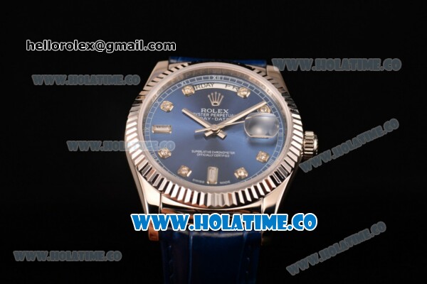 Rolex Day-Date Asia 2813/Swiss ETA 2836/Clone Rolex 3135 Automatic Steel Case with Diamonds Markers and Blue Dial (BP) - Click Image to Close